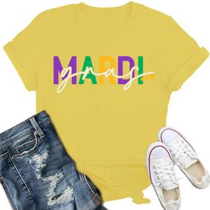 Mardi Gras Shirt for Women Fat Tuesday Parade T-Shirt New Orleans Carnival Party Tshirt (Large, Yellow)