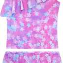 Girls Tankini Swimsuit Two Piece Bathing Suit Colorful Toddler Kids Ruffle Swimwear Adjustable Strap Summer Beach