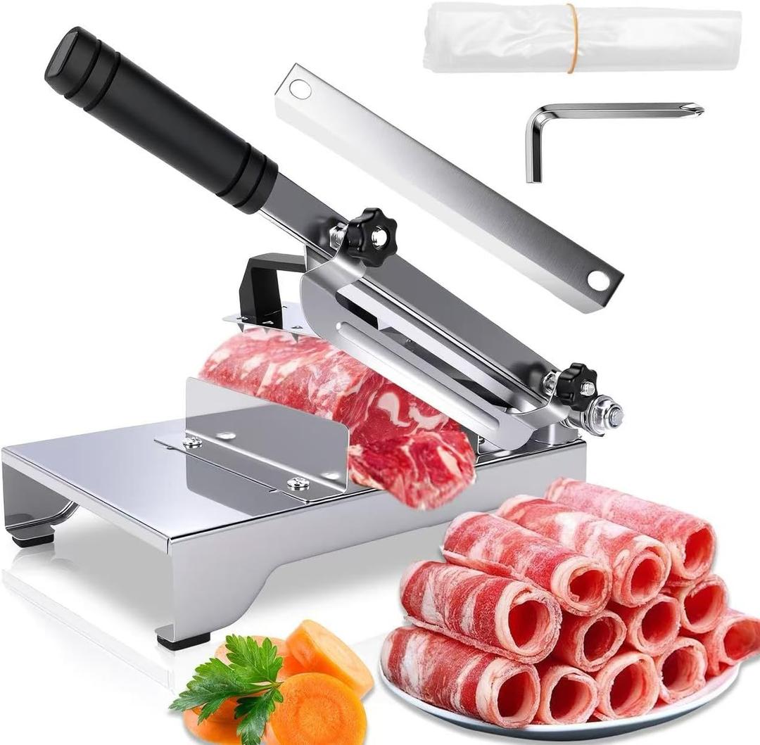 Manual Frozen Meat Slicer, Adjustable Thickness Meat Slicer, Upgraded Stainless Steel Meat Cleavers for Beef Mutton Roll Meat Cutter Machine for Home Vegetable Potato Carrot BBQ Cooking (20)