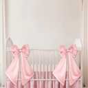 2 Pcs Large Pink Bows for Decoration 12" x 24" Pink Crib Bows Ribbon Coquette Double Layer Satin Silk Baby Crib Bedding for Nursery Baby Shower Curtain Tie Backs Bachelorette Wedding Decor