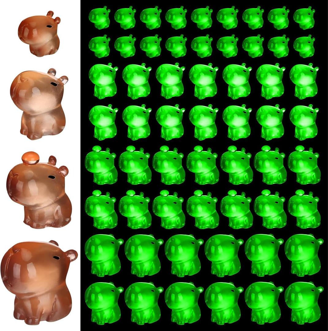 80 Pcs Capybara Glow in The Dark Mini Capybara Resin Figurines Luminous Mini Toy Gifts Desktop Tabletop Outdoor Craft Decor for Garden Miniature Accessories Car