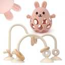 Baby High Chair Suction Toys Teething Chew - Baby Teething Toys Silicone Teethers, Table Toys, Food Grade Silicon for 6 12 18 Months (Beige Pink)