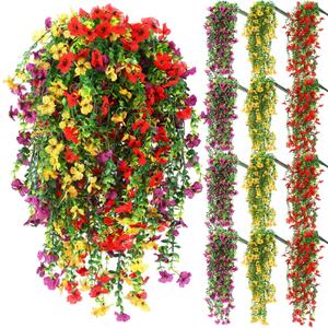 12 Pcs Artificial Hanging Flowers for Outdoor Spring Decoration Fake Hanging Plants Outside Fake Silk Flower Violets with Eucalyptus Realistic UV Resistant Trailing Vines Porch Yard Classic