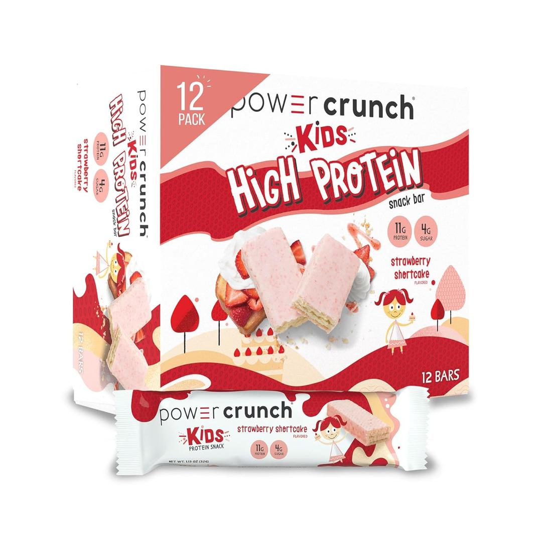 Power Crunch Kids Protein Wafer Bars High Protein Snacks with Delicious Taste, Strawberry Shortcake 1.13 Ounce (12 Count) (EXP 12/12/26)