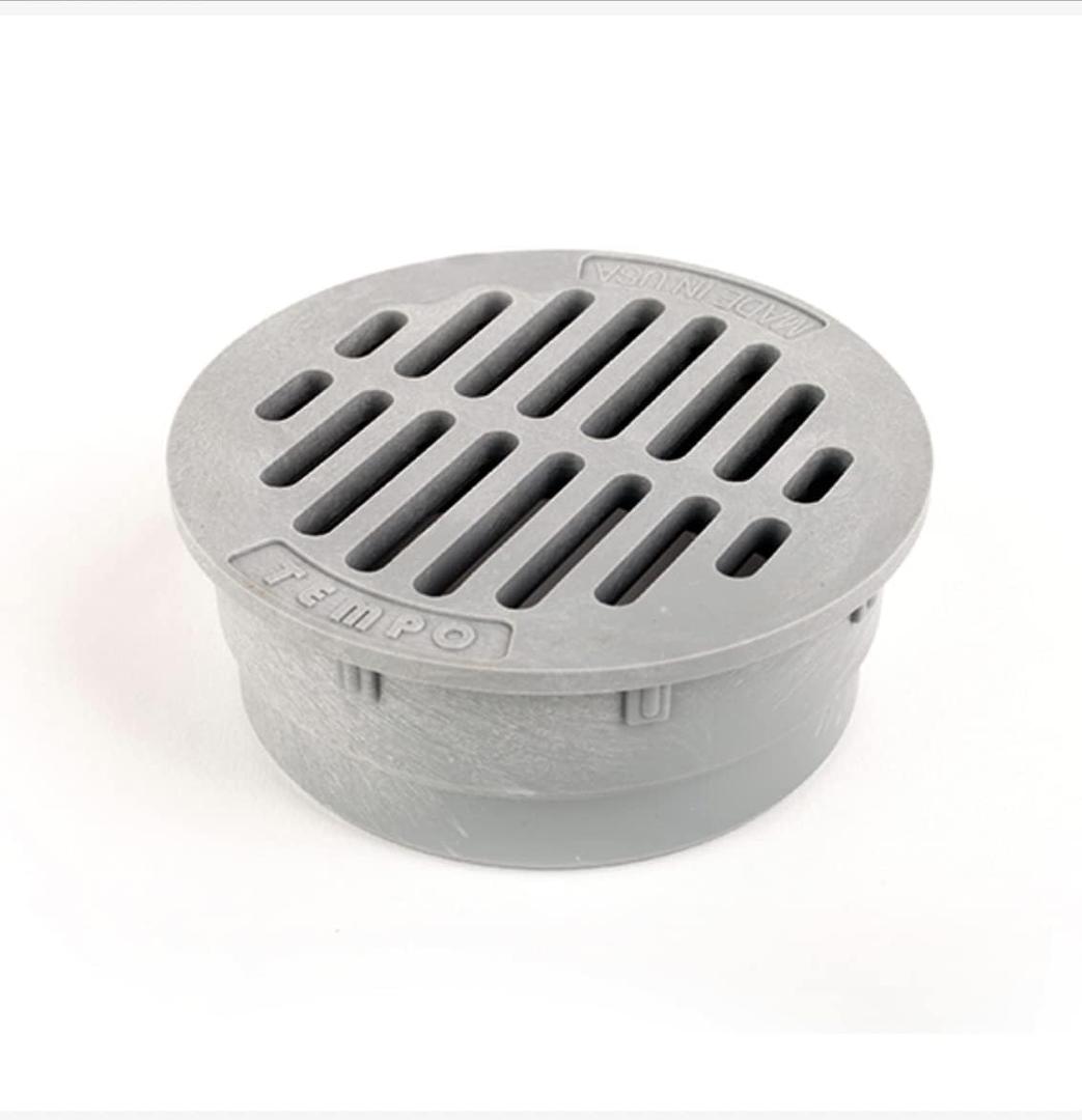 Premium USA Made 4" Inch Black Outdoor Round Flat Drain Grate Cover - Fits 4" Inch SDR Sewer & Drain Pipe/Fittings, Also Triple Wall & Corrugated Pipe 4" Not for Regular PVC (Grey) (Gray)