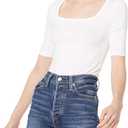 Amazon Essentials Women's Slim Fit Half Sleeve Square Neck T-Shirt, Bright White, X-Small