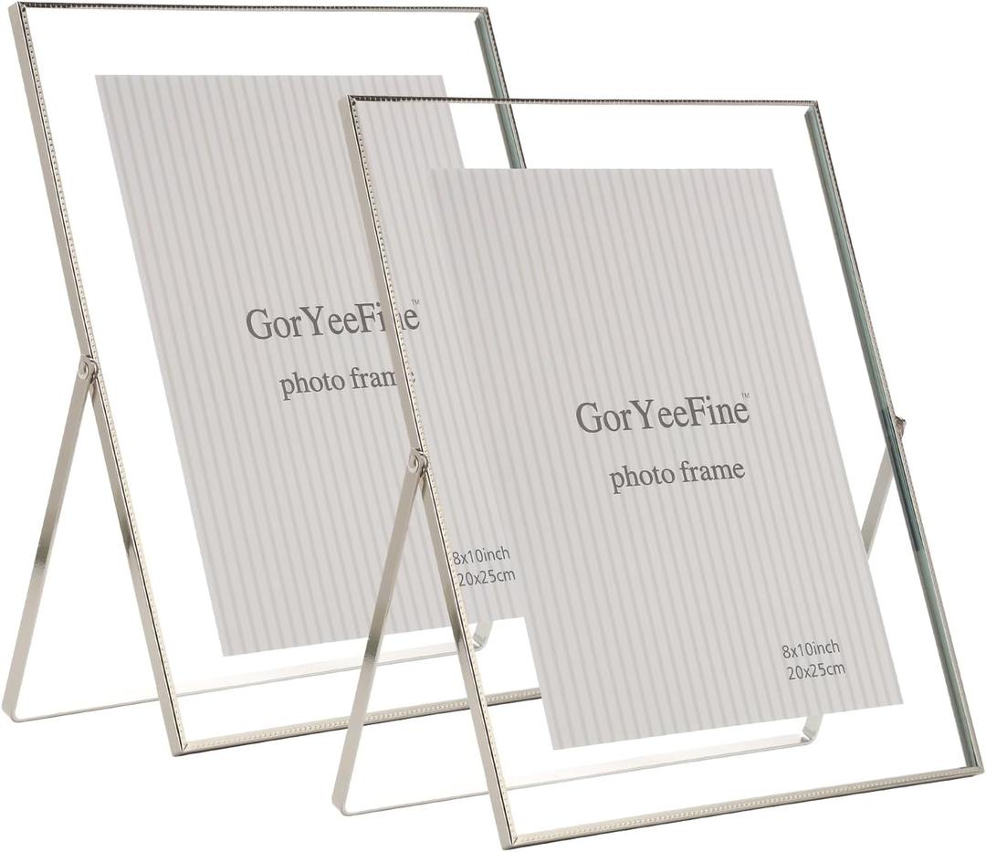 Silver 8x10'' Floating Frame Set of 2, For Photo Sizes ( 4x6'' 5x7'',6x8'' upto 8x10''), Metal Lace Edge Frames for Tabletop/Shelf Photo Frame, Classy Gift Choice for Wedding, Thanksgiving,, 8x10''For 7x9''2PK
