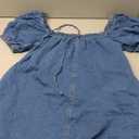 Women's Summer Denim Dress Puff Short Sleeve Square Neck Loose Jean Mini Dresses with Pockets, Medium