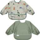 Long Sleeve Baby Bib, Waterproof Fabric, Catch-All Pocket, Baby Smock Bib, Adjustable Sleeves