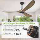 Haipeel 60" Wood Ceiling Fan no Light, 60 Inch Ceiling Fans without Lights with Remote Control, Indoor Outdoor Ceiling Fan no Light for Rustic Porch Propeller 3 Blade, ETL Quiet DC Motor, Bronze Gray