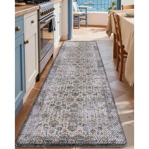 LUMI 2025 Upgraded Anti Fatigue Cushioned Kitchen Mat for Floor, Non-Slip Comfort PVC Padded Mats with Faux Leather Surface for Desk Office, Sink, Laundry, 24"x87" (Fog Nest)