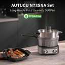 N73SNA Hot Pot Electric Nonstick, PFOA-Free Multi-Cooker 2.5 Quart Grill Steamer Set, Portable Hot Pot for Fried Rice, Oatmeal, Steak, Soup, Egg, Ramen with Power Adjustment