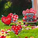 Frienda Valentine's Day Outdoor Yard Decorations 22.8 x 12.95 Inches Valentine' S Day Yard Stake Metal Welcome Sign Multiple Stacked Rustic Heart Truck Garden Stake for for Home Garden Lawn Porch