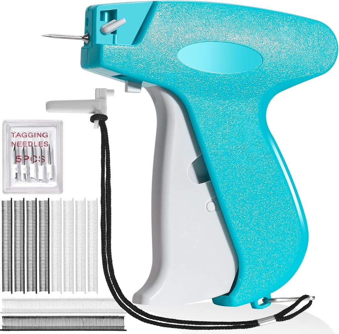 Stitch Gun for Clothes, Tagging Gun for Clothing, Micro Handheld Tag Gun Quick Stitch Sewing Gun, Portable Quick Clothing Fixer Hemming Tool Includes 6 Needles and 1000 Black White Fasteners (Lake Blue)