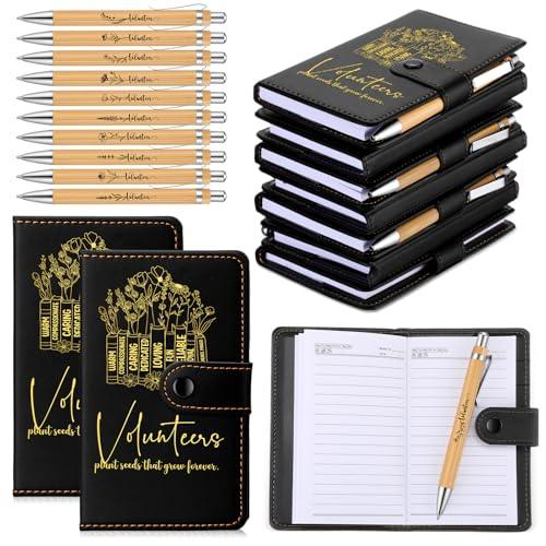 Ctosree 10 Sets Volunteers Gifts Bulk Pocket Leather Notebooks with Ballpoint Pens Appreciation Party Favors for Volunteer Week Lined Small Journal Office Supplies Accessories
