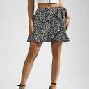 YHYJMY Summer Skirts for Women High Waist Side Tie Wrap Skirt Boho Drawstring Flowy Floral Mini Skorts for Holiday (Black, L)