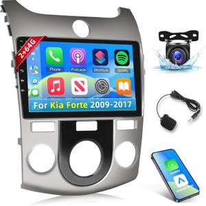 [2+64G] Android 13 Car Radio for Kia Forte 2009-2017 - Wireless Carplay and Android Auto - 9 Inch Touchscreen Radio with EQ/WiFi/GPS + AHD Rear View Camera