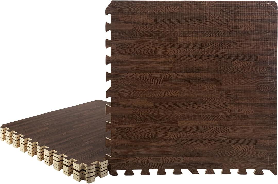 Stalwart Wood Grain Foam Floor Tiles - 24sqft Total, Dark, 6-Pack