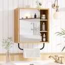AmazerBath Bathroom Medicine Cabinet with Mirror, Bamboo Medicine Cabinet Wall Mounted, Over The Toilet Storage with Towel Bar for Bathroom, Small Spaces
