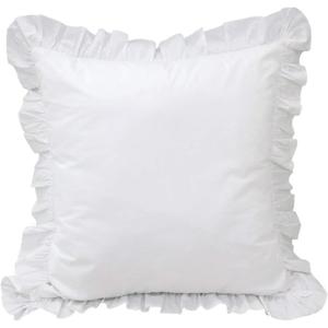 Precious Star Linen White Edge Ruffle European Square 24x24 Inch Pillow Shams Long-Staple Egyptian Cotton Hotel Class Bedding Set of 2 Decorative Euro Pillow Cover, Envelope Closure Soft & Cozy