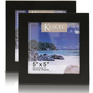 Klikel 5 X 5 Black Picture Frame - Set of 2 5x5 Black Wooden Photo Frame - Made of Real Wood With Glass Photo Protection - Wall Hanging And Table Standing Display