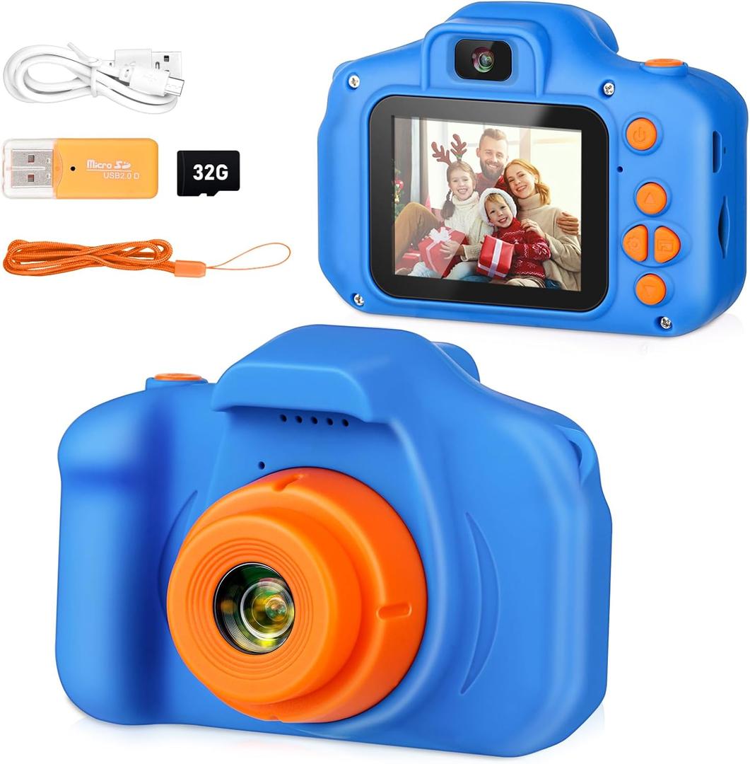 Kids Selfie Camera, Portable Digital Cameras Toys for Kids Christmas Birthday Gifts for Boys/Girls Age 3 4 5 6 7 8 9 with 32GB SD Card (Dark Blue)