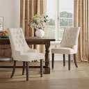 COLAMY Wingback Upholstered Dining Chairs Set of 2, Fabric Side Dining Room Chairs with Tufted Button, Living Room Chairs for Home Kitchen Resturant- Beige