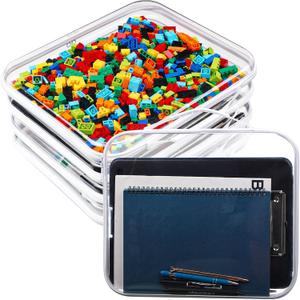 Sanwuta 4 Pcs Clear Hard Zipper Case with Handle Office Storage Cases Hard Plastic Pouches Transparent Bins for Crafts, Pencils, Snacks, Cosmetics, Puzzles(13.8 x 11.8 x 2 Inches,White)