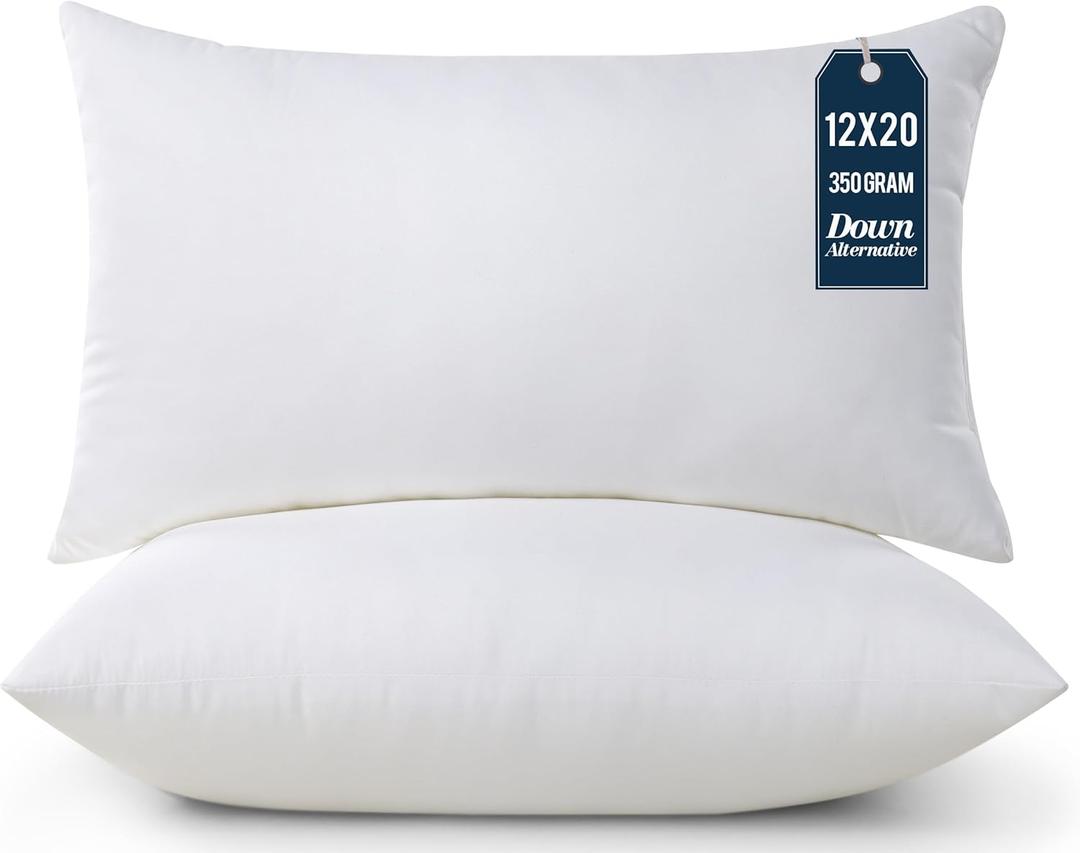 Utopia Bedding Throw Pillows Insert (Pack of 2, White) - 12 x 20 Inches Bed and Couch Pillows - Indoor Decorative Pillow (12x20 Inch)