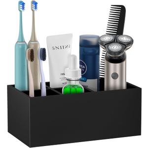 Electric Toothbrush Holder, 5 Slots Resin Toothbrush Holders with Drain Hole Bathroom Vanity Organizer Countertop Storage for Toothbrush Toothpaste Sink Bathroom Accessories, Matte Black