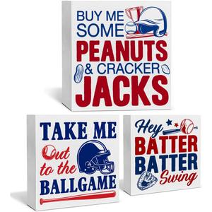 3 Pcs Baseball Decor for Home Baseball Sports Tiered Tray Decorative Wood Box Signs Rustic Table Desk Shelf Decoration for Bedroom Boys Room Party