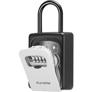Puroma Lock Box, Large Key Lock Box Resettable Combination Code Lockbox, Portable Wall Mount Lockbox Waterproof Security Safe Box for Outside Outdoor Home Office Door Handle House Key, Gray (1 Pack) (Grey)