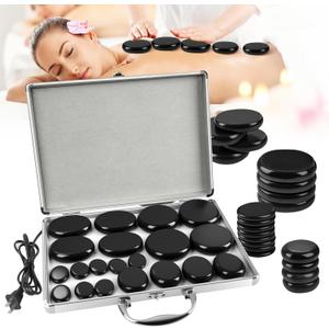 Hot Stones Massage Warmer Kit, 20Pcs Hot Stones Massage Set Portable Hot Stone with Heater, Basalt Hot Rocks Massage Stone, Professional Massage Tools for or Home SPA, Relaxing, Healing, Pain Relief