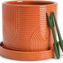 ÈMJÉ LUXE 6 Inch Ceramic Plant Pot with Drainage Hole & Tray – Terracotta