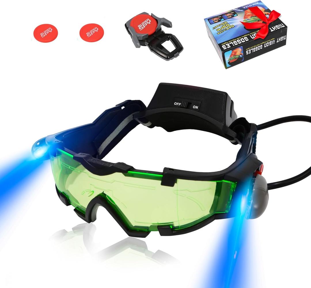 Kids Night Vision Goggles with Spy Frisbee Toys, 2 PCS Spy Lens/Glasses Toys with Flip-Out Lights Green Lens, Adjustable Spy Gear Night Mission Goggles Kit for Kids 6 7 8 9 10 11 12 Boy Gifts Kids Night Vision Goggles with Spy Frisbee Toys, 2 PCS Spy Lens/Glasses Toys with Flip-Out Lights Green Lens, Adjustable Spy Gear Night Mission Goggles Kit for Kids 6 7 8 9 10 11 12 Boy Gifts