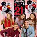21th Birthday Decorations for Him Her, Red Black Happy 21st Birthday Decorations for Men Women, Boys 21st Bday Door Banner, Triangle Flag, Large 21 Balloons Decor for 21 Year Old Party