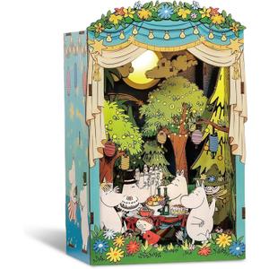 Hands Craft Moomin Moominous Dance Party Book Nook Kit Fun 3D Puzzle with Touch LED Lights DIY Wooden Craft Kit for Bookshelf Decor & Gifts Features Moomintroll & Friends from Moomin Valley