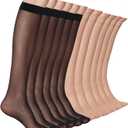 12 Pairs Knee High Stockings for Women, 20 Denier Sheer Nylon Socks for Women (Black)