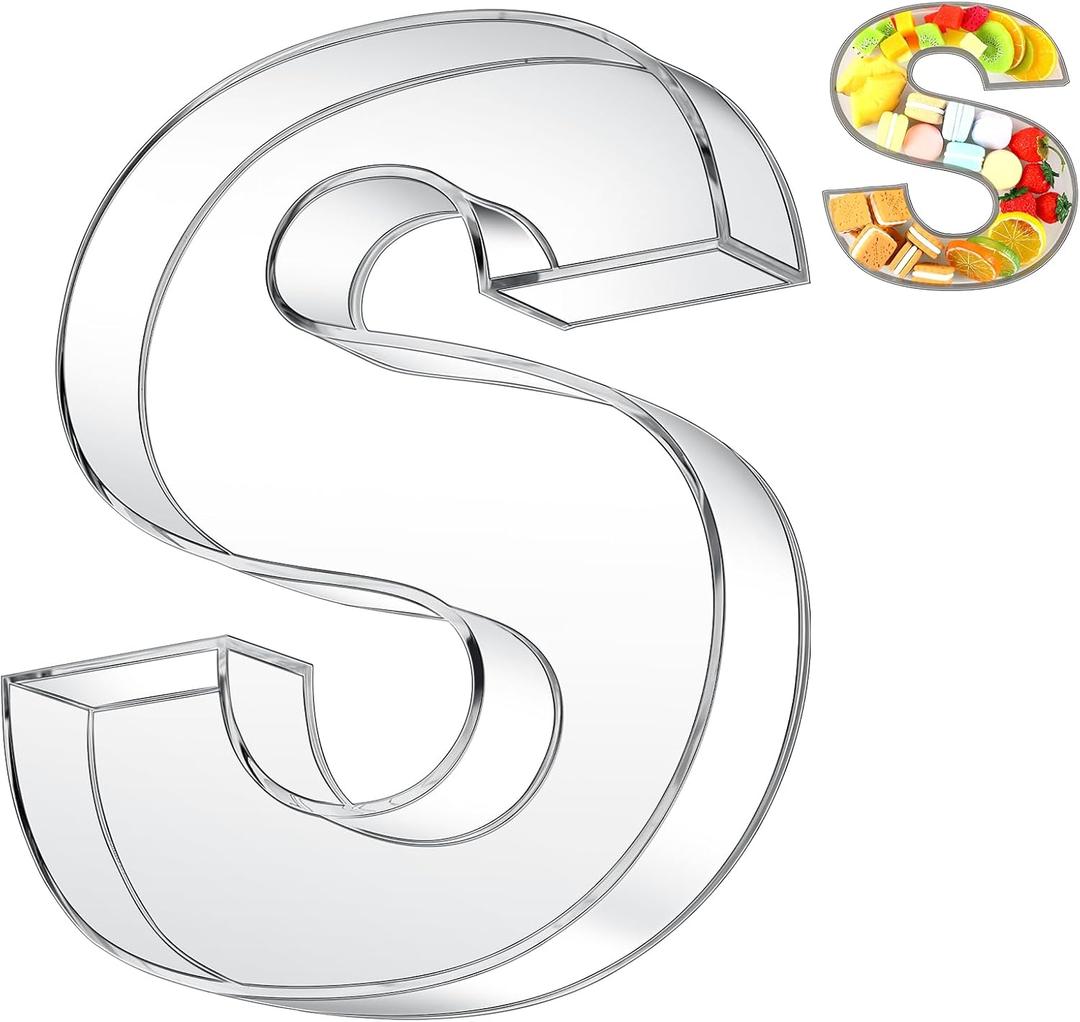 Uiifan 10'' Acrylic Letter Box Form Tray Display Fillable Letter Charcuterie Box Acrylic Candy Dish for Birthday Party Reusable Plates for Food, Not Include Lid(Clear,Letter S)
