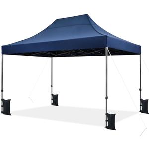 Yaheetech Heavy Duty Pop Up Canopy Tent, 10x15 Commercial Instant Shelter Tent, Outdoor Adjustable Canopy with Wheeled Bag, 4 Sandbags & 8 Stakes, Navy Blue