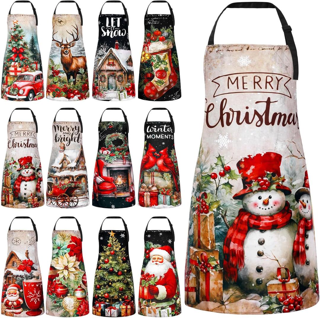 Geyoga 12 Pcs Waterproof Seasonal Aprons Holiday Kitchen Aprons Adjustable Cooking Aprons for Valentines St Patrick's Easter (Bright Color)