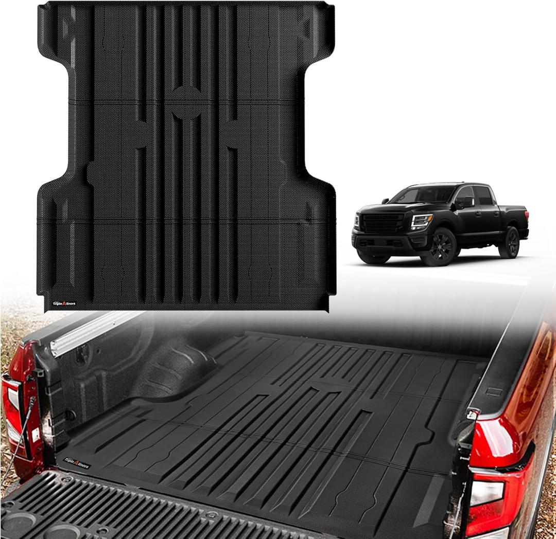 TripleAliners Truck Bed Mat Compatible with 2004-2024 Nissan Titan Accessories 5.5FT(Won't Fit Equipped Truck Bed Storage)Perfectly Flush All Weather Protection TPE Heavy Duty Pickup Car Bed Cargo Mat