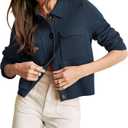 Womens Wool Pea Coat Button Up Open Front Trench Outerwear Long Sleeve Cropped Cardigan Jacket with Pockets (Blue, XL)
