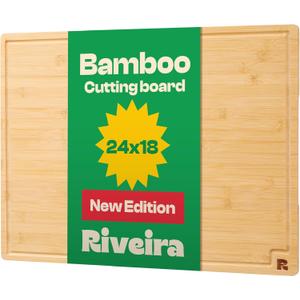 Riveira White Bamboo Wood Cutting Board  Gourmet Bamboo Grandeur: 24 x 18 Wooden Cutting Board  Wooden Cutting Boards For Kitchen Decorative  Innovative Juice Grooves Wooden Chopping Board