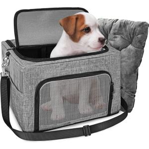 SlowTon Dog Booster Car Seat, Reinforce Metal Frame Safe Pet Car Seat with Seatbelt & Waterproof Pee Pad & Top Cover | Portable Collapsible Puppy Carrier Bag | for Small Dogs Cats (with Soft Pad)