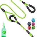 JSXD Heavy Duty Double Handle Dog Leash - 5 FT with Comfortable Padded and Reflective Rope for Small, Medium, Large Dogs (Rope-Green)