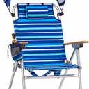 17" Tall Beach Chair with Canopy Shade,Support to 350LBS, Blue Striped | Adjustable High-Back Heavy Duty Beach Chair with Sun Shade Folding Backpack Beach Chair with Cup Holder and Storage Bag