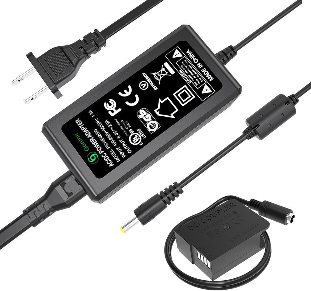 DMW-DCC8 Gonine DC Coupler DMW-AC8 AC Power Adapter Camera Charger Kit for Panasonic FZ200, FZ1000, GH2, G5, G6, G7, Lumix GX8 G85 Cameras (DMW-BLC12 Battery Replacement)