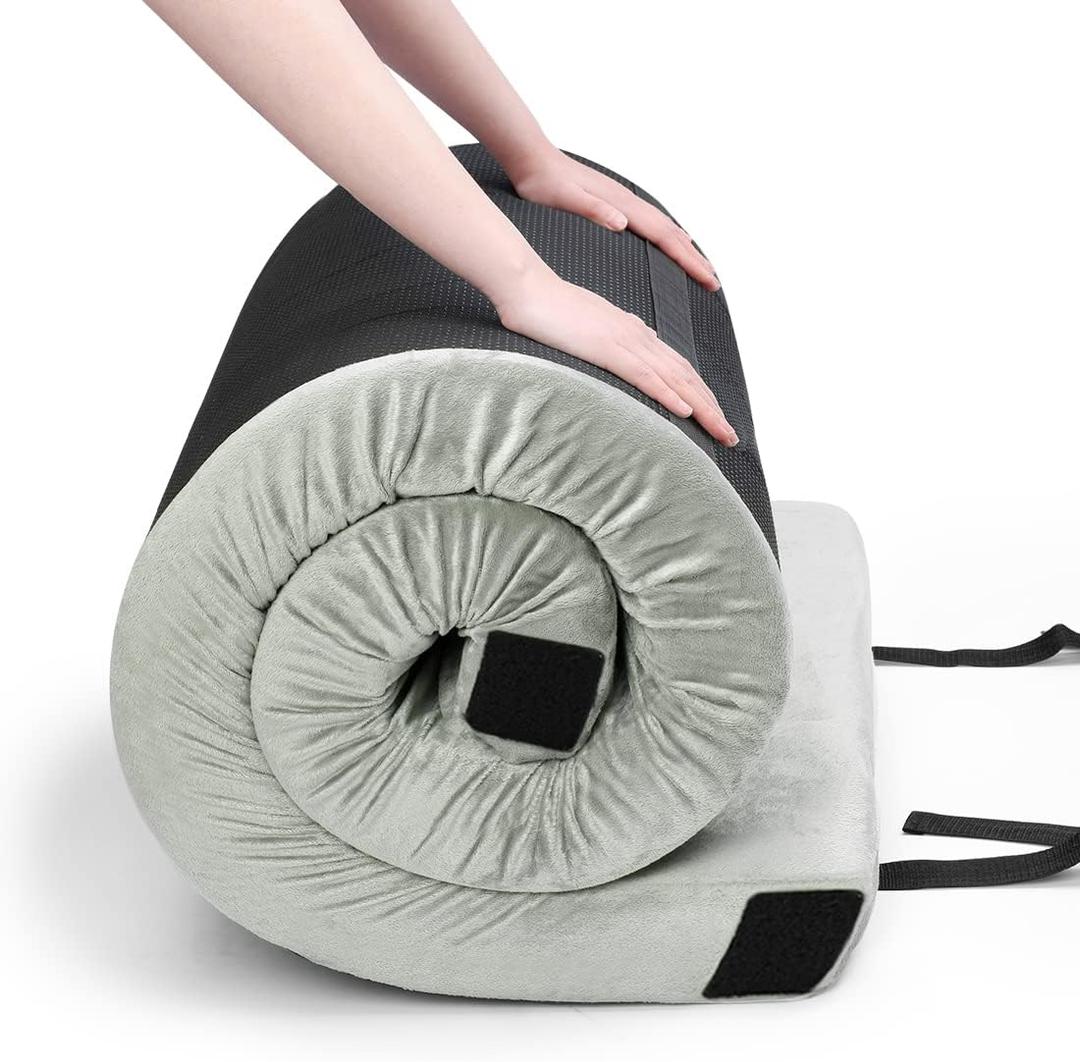 Willpo CertiPUR-US Memory Foam Camping Mattress with Travel Bag and 2 Interchangeable Covers, Lightweight Portable Sleeping Pad for Tents, Guest Beds, Home (Twin/75.2"*38.19"*3, Gray)