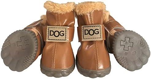 WINSOON Dog Australia Boots Pet Antiskid Shoes Winter Warm Skidproof Sneakers Paw Protectors 4-Pcs Set (Size 4, Light Brown)